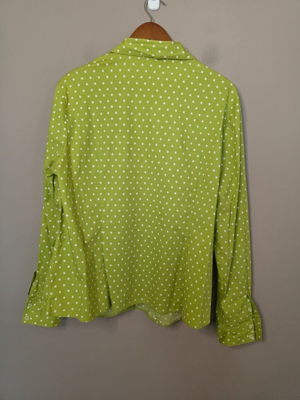 Boden Lime Green & White Polka-dot Button Front Long Sleeve Blouse Size 18 - Picture 2 of 11